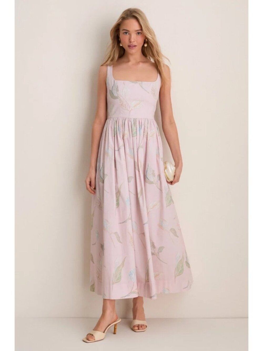 COCO SHOP Scoop Neck Maxi Dress Rose Peace Lily Size Large NWT